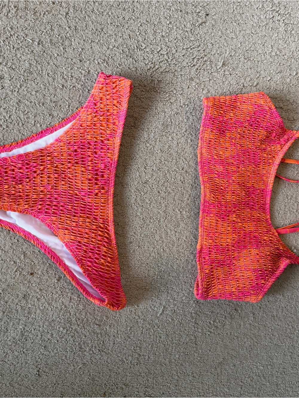 SHEIN Pink & Orange Smocked Bikini Set